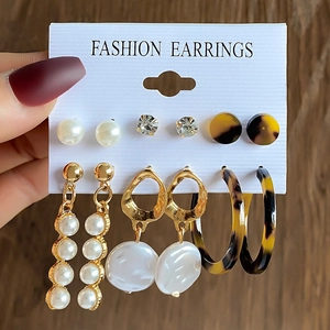 Vintage Alloy Earrings Collection Leopard Print Tortoise Shell Artificial Pearl Rhinestone Heart Butterfly Geometric Hoop Stud Fashion Jewelry