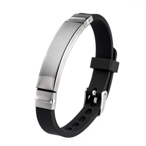 Men Sporty Silicone Bracelet Minimalist Polished Stainless Steel ID Plate Adjustable Wristband Casual Fashion Jewelry