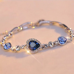 Bracelet cœur en argent avec cristaux bleus et zircons, cadeau idéal de Saint-Valentin
