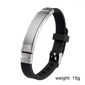 Men's fashion silicone bracelet with adjustable stainless steel plate, weight 15g