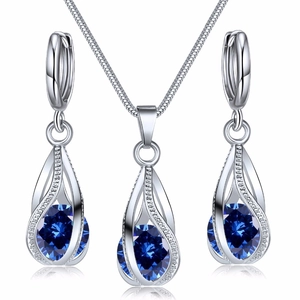 Ensemble de Bijoux en Cuivre et Zirconia Mode Collier avec Pendentif Goutte d'Eau et Boucles d'Oreilles Assorties Femme