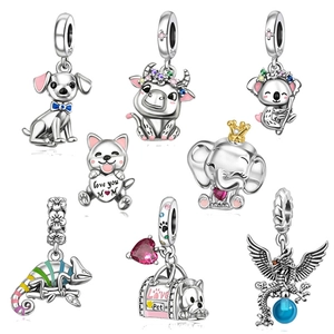 Animal DIY Charms Silver Plated Copper Koala Dog Elephant Dragon Chameleon Rhinestone Enamel Pendant For Jewelry Making