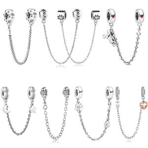Catene di sicurezza in argento con motivi a cuore e famiglia per bracciali charm DIY