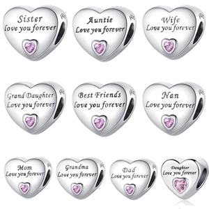 Perle de Charme Cœur en Cuivre avec Strass Rose pour Création Bijoux DIY Cadeau Famille pour Maman Sœur Femme Accessoire Mode