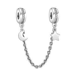 Catena di sicurezza per bracciali con ciondoli luna stella e pietre di zircone