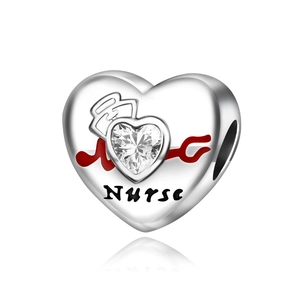 Silberner Herzanhänger mit Nurse Schriftzug und Herzschlag für DIY Armbänder