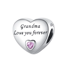 Charm cœur en argent Grandma Love you forever avec cristal rose pour bracelet