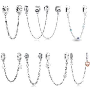 Ciondolo Catena di Sicurezza a Forma di Cuore e Stella in Rame Placcato Argento per Bracciale Zirconia Gioielli DIY Donna