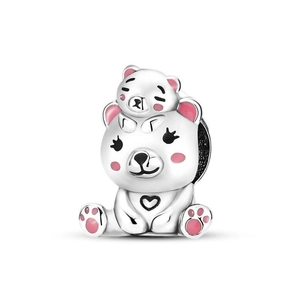 Silver bear charms with pink enamel details for pet collection DIY bracelets