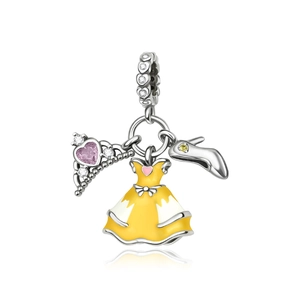 Silberne Armbandanhänger mit Krone, Prinzessinnenkleid und Stiletto-Schuh-Anhängern
