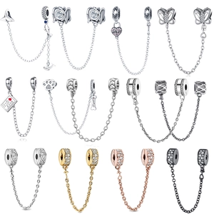 Ciondolo a Catena di Sicurezza Fai-da-Te in Rame Placcato Argento Delfino Farfalla Cuore Zirconia Per Gioielli Bracciale Donna