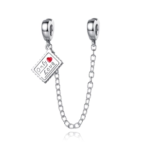 Silberne Sicherheitskette mit Herz-Clips und Only Love graviertem Stempel-Anhänger