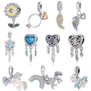 925 Sterling Silver Plated Dreamcatcher Heart Unicorn Firefly Pendant Charm For DIY Jewelry Making Bracelet Women Accessories