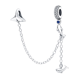 Catena di sicurezza in argento con ciondolo a delfino e pietra blu per bracciale