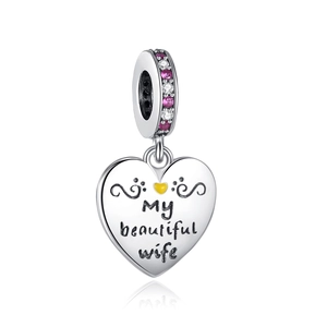 Detailed charm pendant engraved with My beautiful wife and colorful gemstones