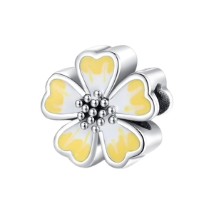 Zilveren bloembedel met wit en geel emaille voor gepersonaliseerde armbanden