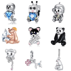 Simpatici Ciondoli per Gioielli DIY Serie Animali Rame Placcato Argento Scimmia Cane Panda Orso Perline di Zirconia per Bracciale Collana