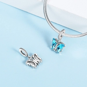 Ciondolo a farfalla in cristallo blu in argento S925 per bracciali a serpente