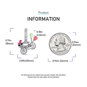 Guide détaillé des dimensions du pendentif vélo argenté avec ballons et comparaison