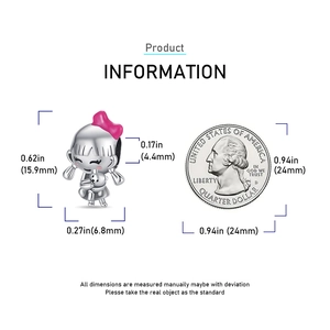 Pendentif fille en argent avec nœud rose et ours avec dimensions précises