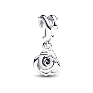 Silver plated rose flower charm pendant for DIY bracelets with detailed layered petals