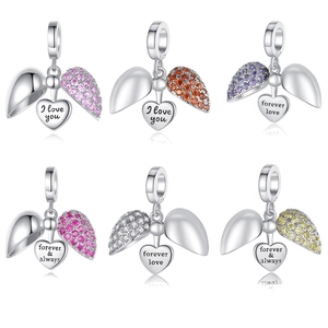 Versilberte Kupfer Herz Flügel Medaillon Charm Mit Zirkonia Graviert I Love You Anhänger Für DIY Schmuckherstellung Damen Geschenk