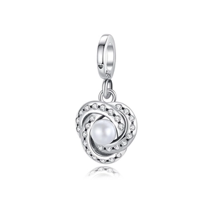 S925 sterling silver pearl charm with spiral pavé circles for women's DIY bracelets