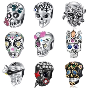 Punk Gothic Skull Pendants Copper Plated Enamel Zirconia Charms for Halloween DIY Jewelry Making Women Bracelet Necklace