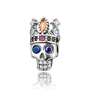 Skeleton skull charm with crown and colorful crystals for jewelry making