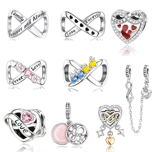 Copper Infinity Heart Charm Bead With Rhinestone Enamel For DIY Jewelry Making Romantic Women Forever Love Family Gift