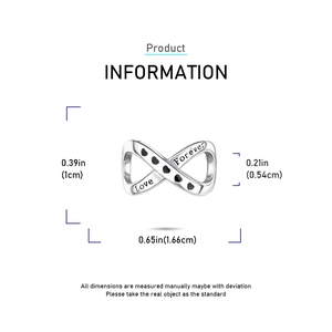Detailed size specifications of infinity charm with Love and Forever engravings