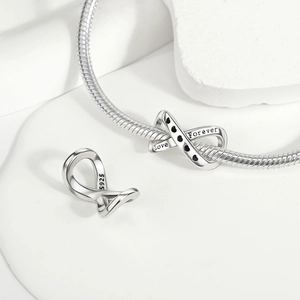 S925 sterling silver infinity charm bead engraved with Love and Forever for bracelets