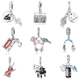 Plata De Ley 925 Tema Musical Dije Colgante Para DIY Pulsera Collar Nota Musical Piano Auriculares Micrófono Joyería Accesorios