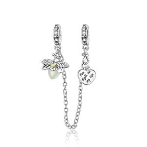 Silber-Sicherheitskette mit Glühwürmchen-Anhänger und Herz mit Gravur für Armbänder