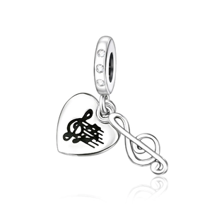 Abalorio musical de plata con clave de sol y colgante de corazón para pulseras