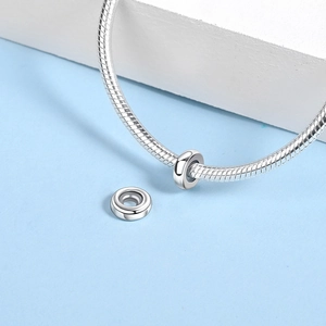 Polished silver silicone stopper beads on snake chain for charm bracelet DIY styling