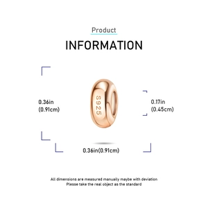 Detailed size chart of rose gold S925 sterling silver charm bead with dimensions