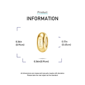 Macro view of gold-plated S925 sterling silver spacer bead with sizing measurements