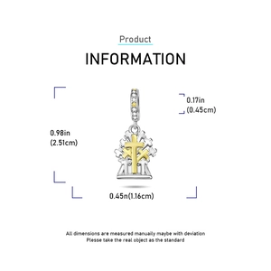 Detaillierte Größentabelle für religiösen Kreuzanhänger aus Silber und Gold mit Zirkonia