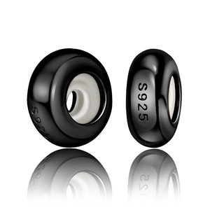 Close-up of black S925 sterling silver silicone spacer beads for DIY jewelry making