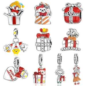 Christmas Series Enamel Charm Pendant Copper Silver Plated Cartoon Santa Snowman Gift Box Rhinestone Pendants For DIY Jewelry Making