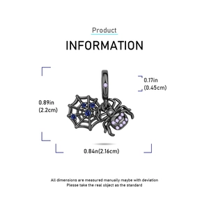 Gothic black gold spider pendant with purple zircon and blue gemstone on silver web