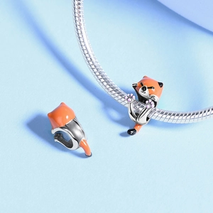 Süßer orangefarbener Fuchs-Charm aus 925er Sterlingsilber für Schlangenarmbänder