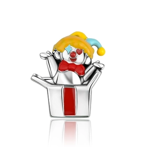 Macro detail of Jack-in-the-box charm in S925 silver with colorful enamel finish