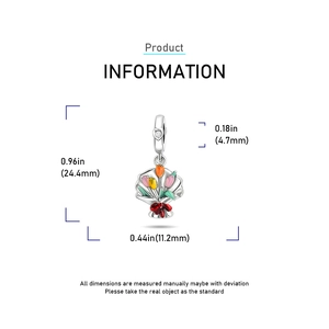 Colorful tulip bouquet charm in S925 silver with enamel petals and heart zircon clasp