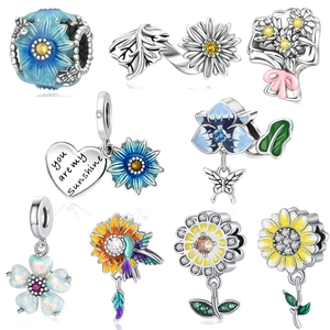 Copper Silver Plated Butterfly Dragonfly Flower Charms Enamel Rhinestone Sunflower Hummingbird Pendants For DIY Jewelry Making Women
