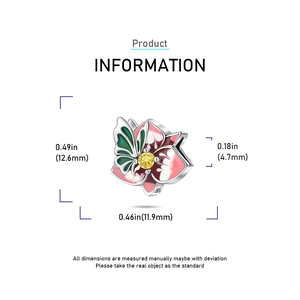Detailed view of silver butterfly and floral charm dimensions 12.6mm by 11.9mm
