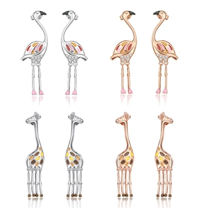 Orecchini Pendenti Fenicottero Giraffa In Smalto Con Perno In Argento Sterling 925 Rame Zirconia Gioielli Per Donna Regalo