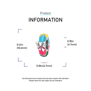 Detailed product size chart of silver butterfly bow enamel charm with colorful details