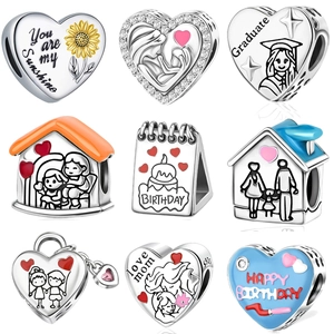 Abalorio de Cobre Bañado en Plata Forma de Corazón Casa para Creación de Joyas Pulsera DIY Regalo de Cumpleaños Día de la Madre